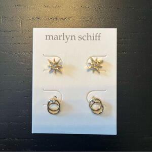 Marlyn Schiff Duo of Gold Post Earrings NWT
